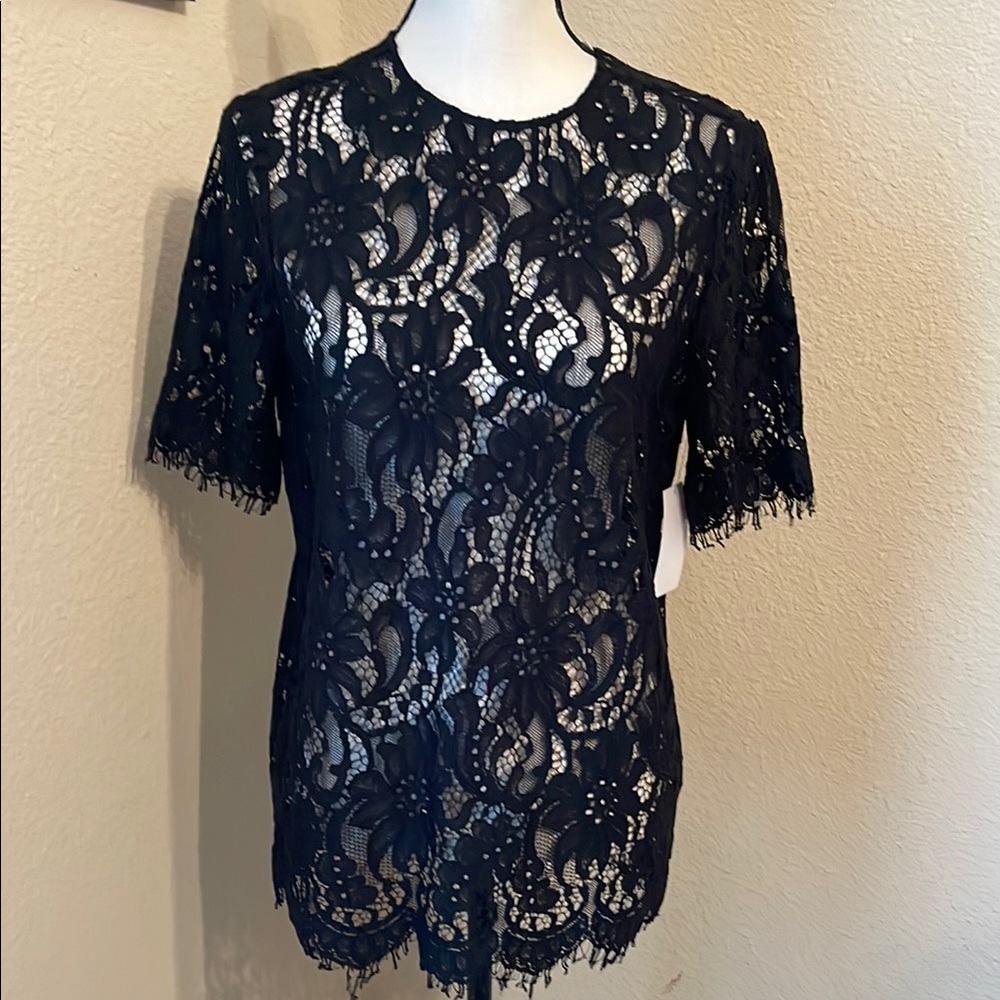 Equipment Femme Lace Crochet Black Blouse . NEW with tags .